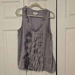 Loft Gray Ruffled Sleeveless Top